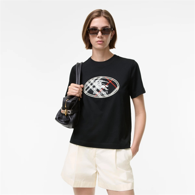 burberry check knight emblem print cotton t-shirt